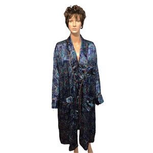 VERY NICE‎ S/M beautiful Satin Paisley Robe Number 1 London Blue Soft Luxurious!